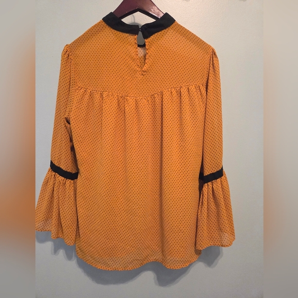 Boho Dotted Mustard Blouse Bell Sleeves - Picture 2 of 6